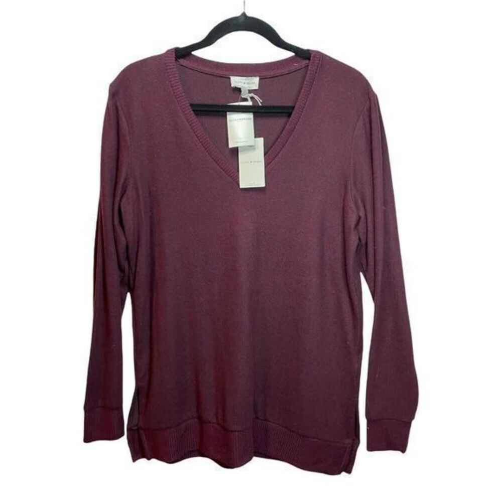 Lucky Brand Womens V-Neck Sweater Size Small Burgundy Academia Viscose